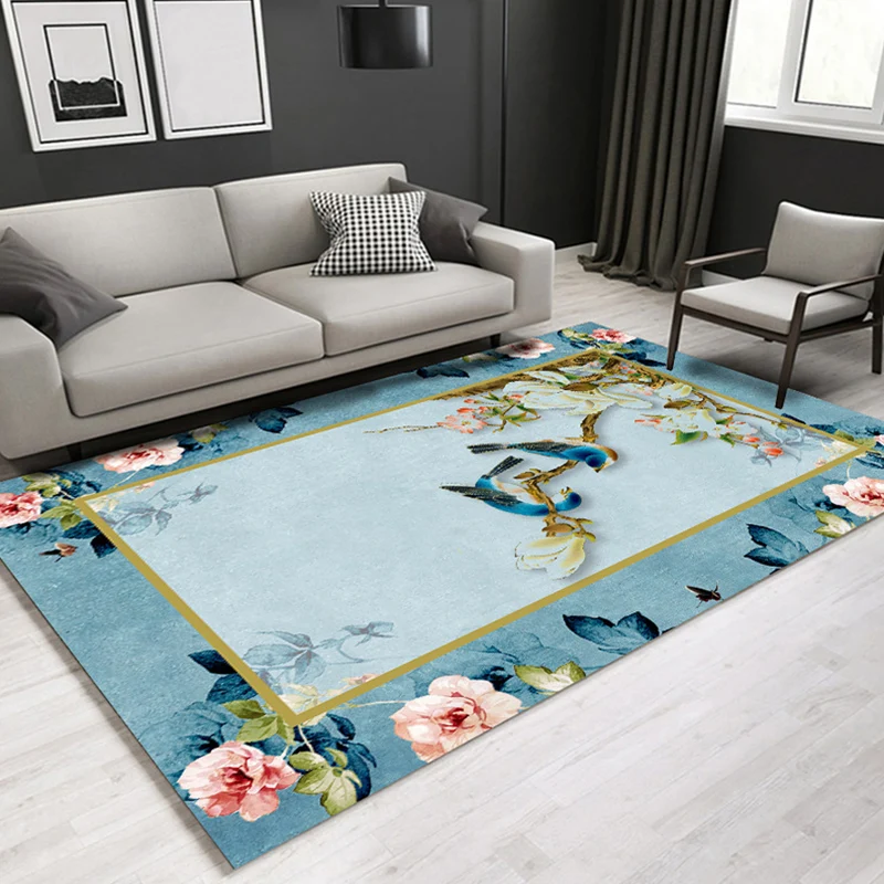 Chinoiserie-Teppich mit Blumenmuster, mehrfarbiger Synthetik-Innenteppich, rutschfeste Rückseite, pflegeleichter Teppich f...