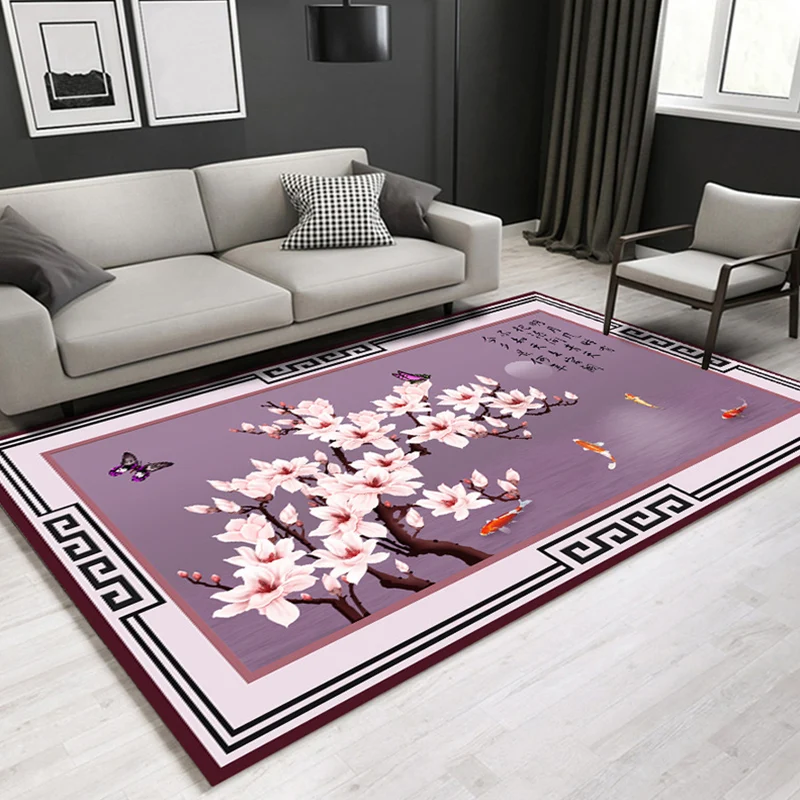 Chinoiserie-Teppich mit Blumenmuster, mehrfarbiger Synthetik-Innenteppich, rutschfeste Rückseite, pflegeleichter Teppich f...