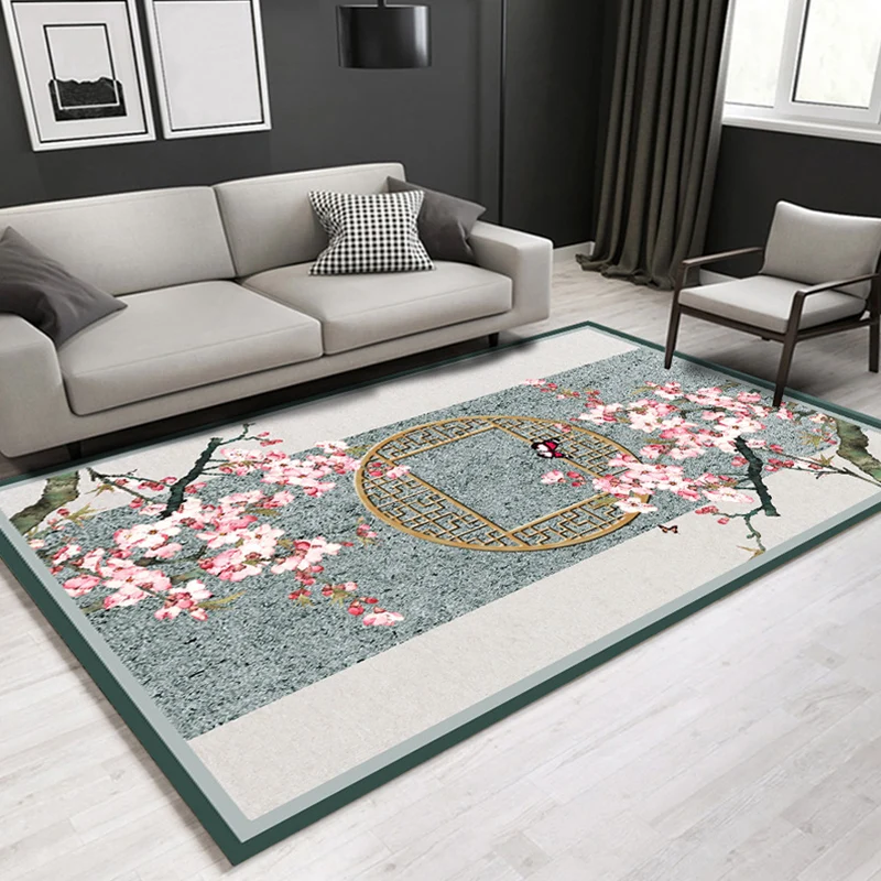Chinoiserie-Teppich mit Blumenmuster, mehrfarbiger Synthetik-Innenteppich, rutschfeste Rückseite, pflegeleichter Teppich f...