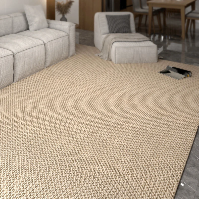 Cottage Einfarbiger Teppich, mehrfarbiger Jute-Teppich, waschbarer Naturfaser-Webteppich für Schlafzimmer Clearhalo