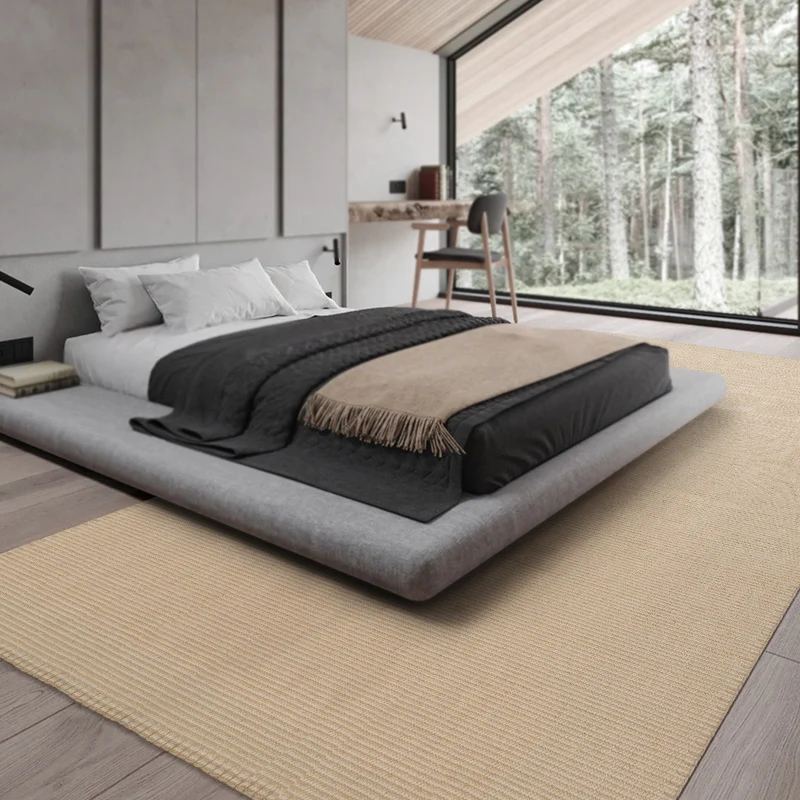 Cottage Einfarbiger Teppich, mehrfarbiger Jute-Teppich, waschbarer Naturfaser-Webteppich für Schlafzimmer Clearhalo