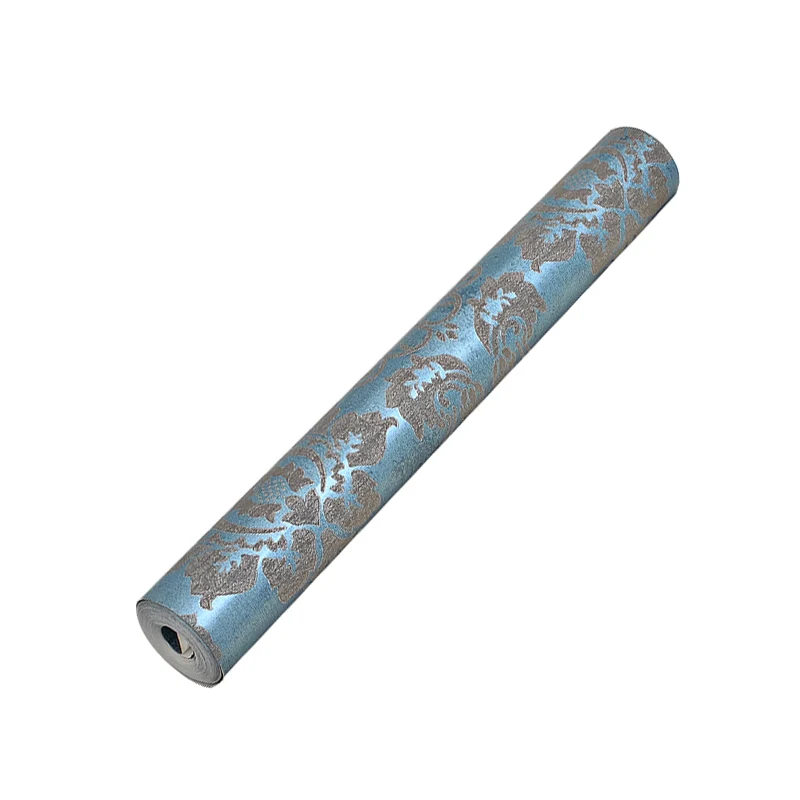 Damastblumen-Tapetenrolle, Vintage-Stil, 3D-geprägte Wandkunst Blau für Schlafzimmer Clearhalo