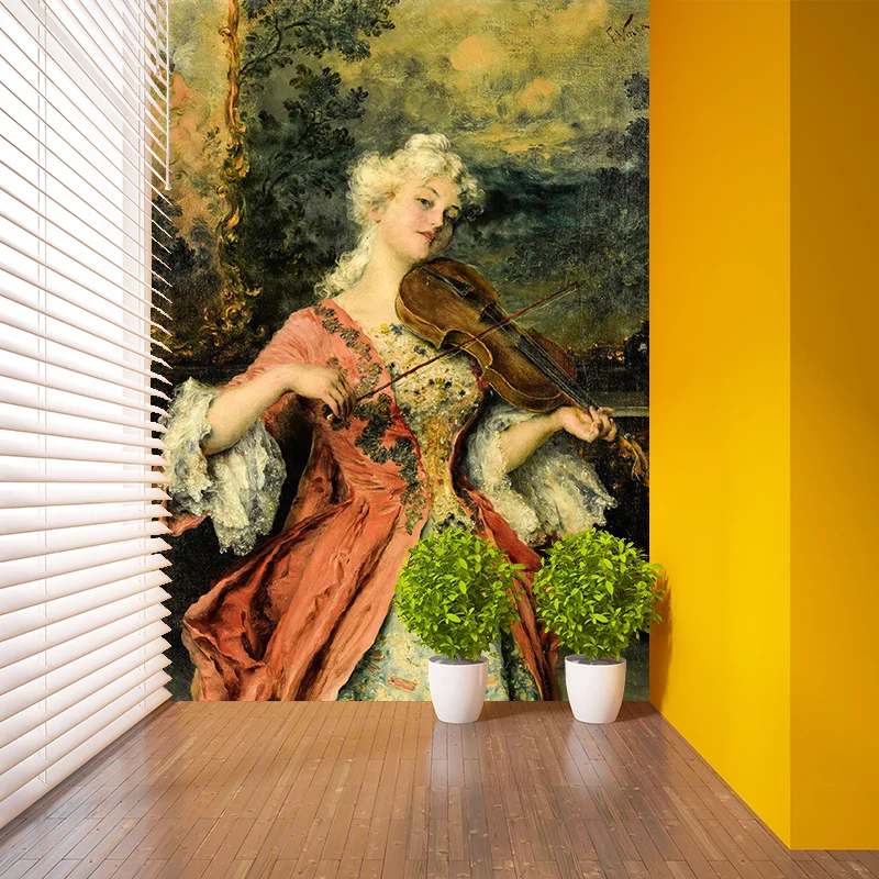 Dame spielt Geige und zeichnet Wandgemälde Rotbraun im viktorianischen Stil für die Inneneinrichtung Clearhalo