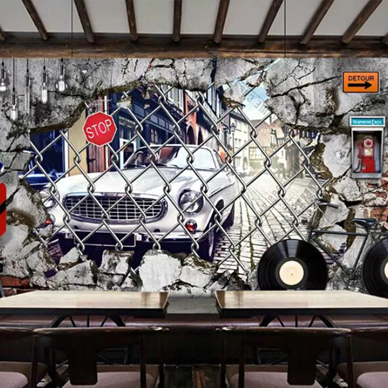 Dekorative 3D-visuelle Fototapete aus Vliesstoff, Retro-Wandverkleidung für das Wohnzimmer Clearhalo