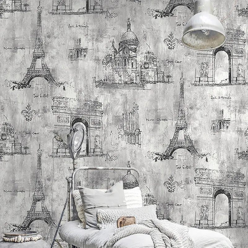 Dekorative Vinyl-Tapete mit Eiffelturm, nordische Altbau-Wanddekoration, 21 Zoll x 33 Fuß Clearhalo