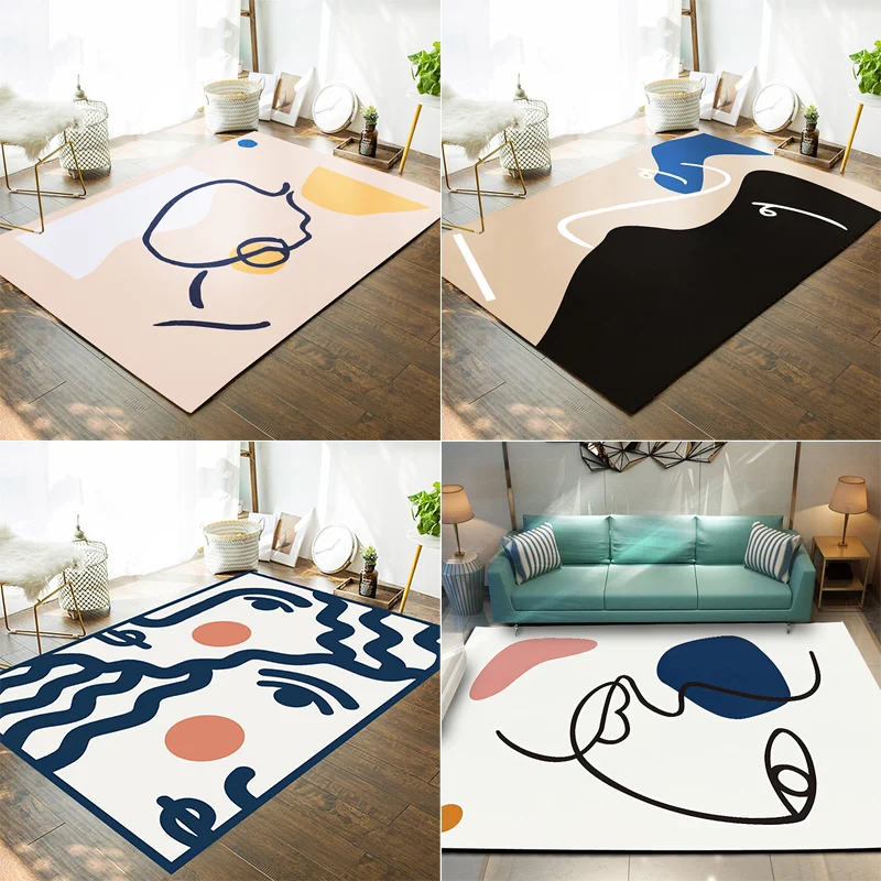 Dekorativer moderner Teppich, mehrfarbig, Picasso, abstrakte Figur, Kunstteppich, waschbar, haustierfreundlich, rutschfest...