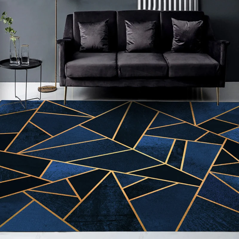Dunkelblauer Neuheitsteppich aus Polyester mit geometrischem Muster, waschbarer, rutschfester Teppich für das Wohnzimmer C...