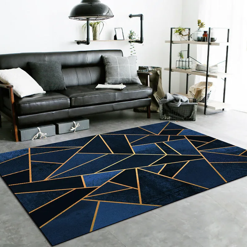 Dunkelblauer Neuheitsteppich aus Polyester mit geometrischem Muster, waschbarer, rutschfester Teppich für das Wohnzimmer C...