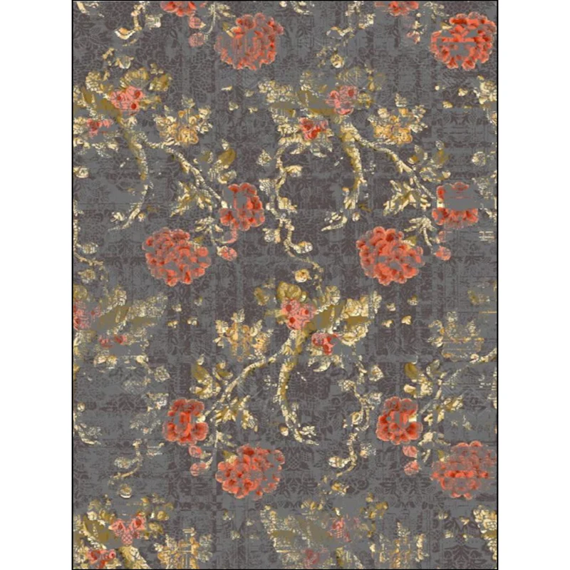 Dunkelgrauer Vintage-Teppich aus Polyester mit Blumen- und Blattmuster, waschbarer, rutschfester Teppich für das Wohnzimme...