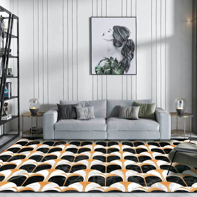 Dunkler Schlafzimmerteppich, moderner Teppich mit nahtlosem geometrischem Muster, rutschfester Polypropylen-Teppich Clearhalo
