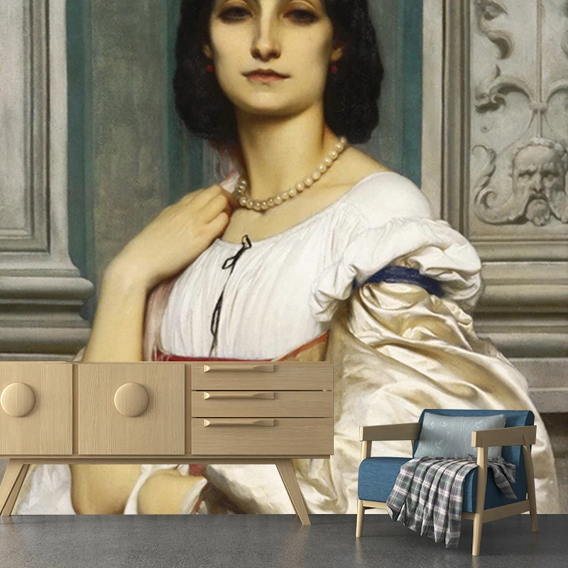 Ein Wandgemälde mit einem Porträt einer römischen Dame Weiß und Braun im Retro-Stil für eine Akzentwand Clearhalo