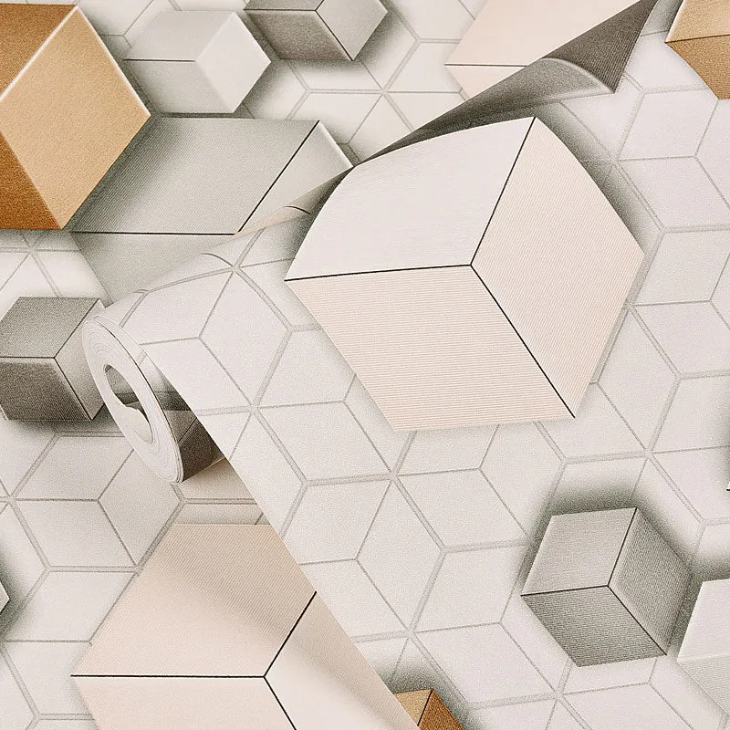Einfache 3D-Druck-Würfel-Tapetenrolle für Wohnzimmer, Grau und Weiß, 33 Fuß x 20,5 Zoll Clearhalo