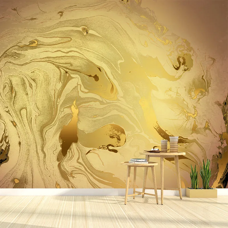 Einfache abstrakte Wellen-Tapete, Wandgemälde, gelb, feuchtigkeitsbeständig, Wandkunst für Zuhause Clearhalo