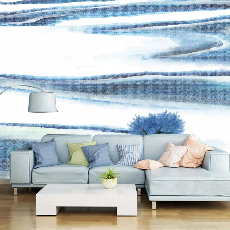 Einfache, mäandrierende Flusswandkunst Blau und Weiß, Wandbild für Gästezimmer, nach Maß gefertigt Clearhalo