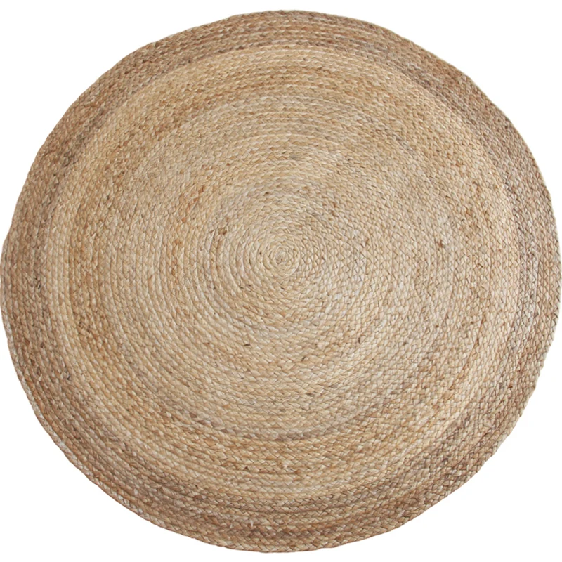 Einfacher Teppich mit Kreismuster, brauner und schwarzer ländlicher Teppich, Jute, haustierfreundlich, waschbar, rutschfes...