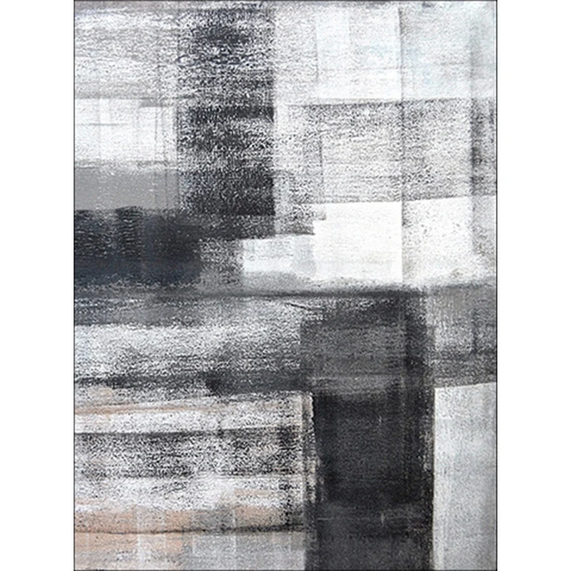 Einfacher Teppich mit Pinselstrich-Druck, Schwarz und Grau, moderner Teppich, waschbarer Polyester-Teppich mit rutschfeste...