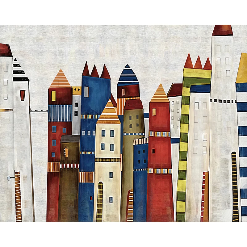 Einfaches Cartoon-Haus-Wandbild roter und blauer Wandverkleidung für das Kinderzimmer, individuell bedruckt Clearhalo