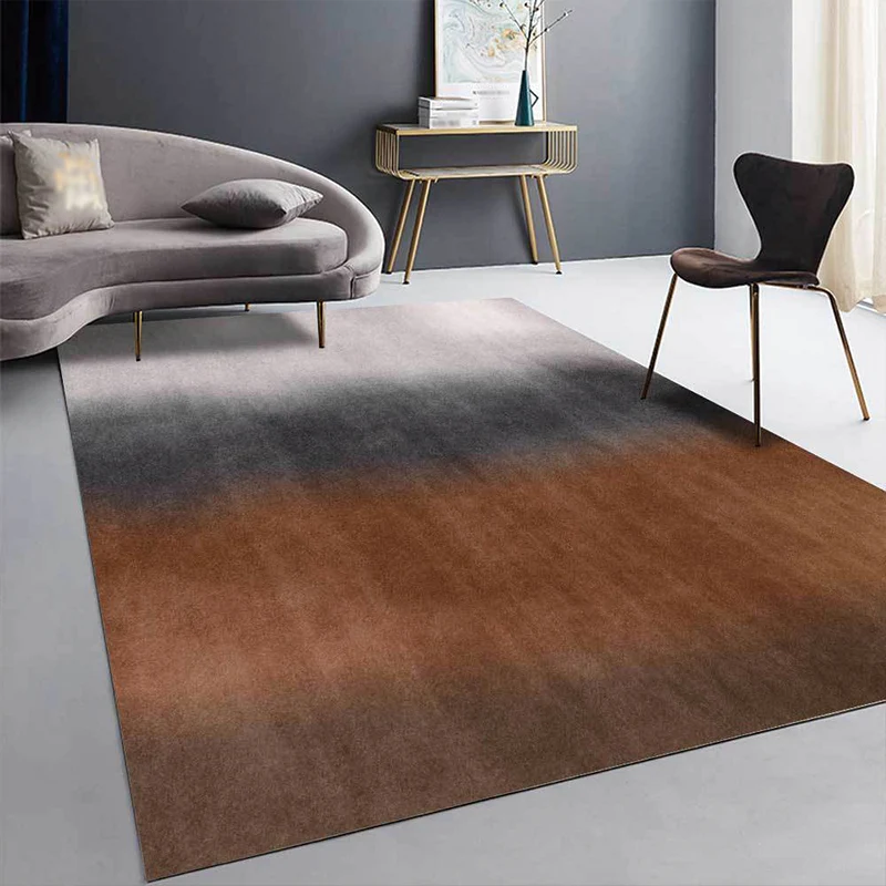 Einzigartiger abstrakter Ombre-Teppich Braun und Grau, einfacher Teppich aus waschbarem Polyester mit rutschfester Rücksei...