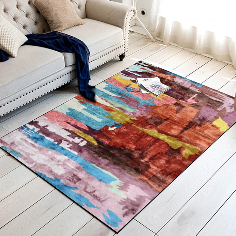 Einzigartiger abstrakter Teppich, mehrfarbig, moderner Teppich, Polyester, waschbar, rutschfest, haustierfreundlich, für d...