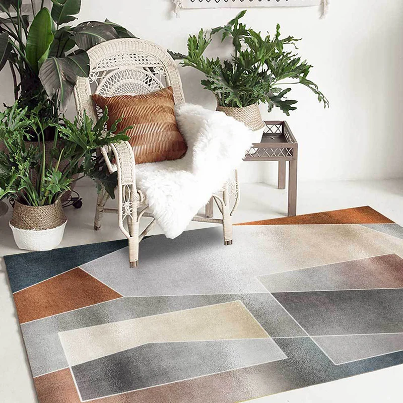 Einzigartiger Colorblock-Teppich Grau und Braun, einfacher Teppich aus waschbarem Polyester mit rutschfester Rückseite für...