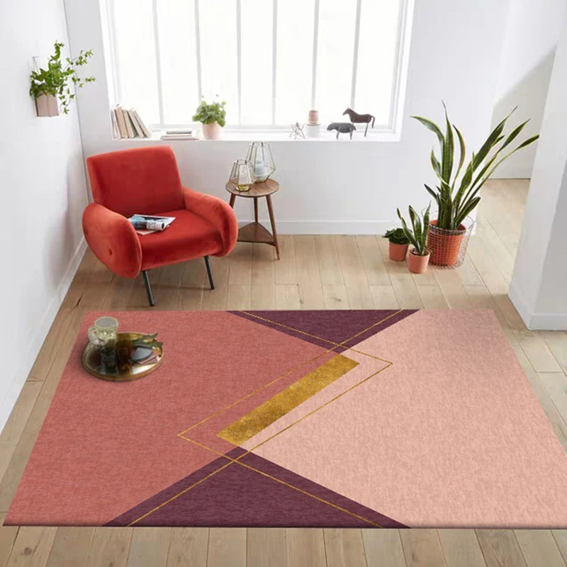 Einzigartiger Colorblock-Teppich Rosa und Rot, einfacher Teppich aus waschbarem Polyester mit rutschfester Rückseite für d...
