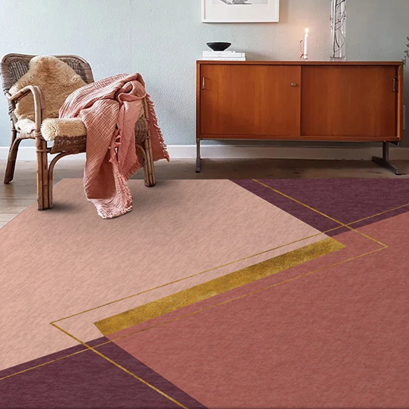Einzigartiger Colorblock-Teppich Rosa und Rot, einfacher Teppich aus waschbarem Polyester mit rutschfester Rückseite für d...