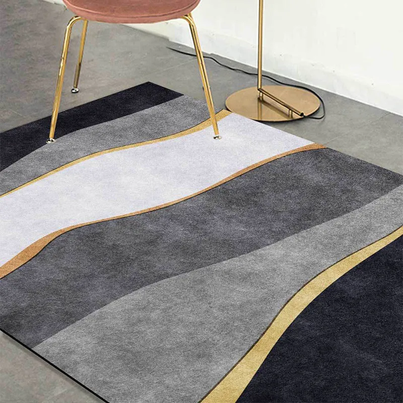 Einzigartiger Colorblock-Teppich Schwarz und Grau, moderner Teppich aus waschbarem Polyester mit rutschfester Rückseite fü...