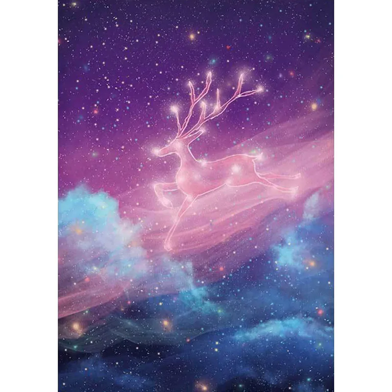 Einzigartiger Kinderteppich lila Märchen-Hirsch-Galaxie-Muster, Teppich aus Polyester mit rutschfester Rückseite für das K...