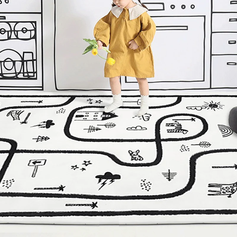 Einzigartiger Teppich für Kinderzimmer, mehrfarbiger Teppich mit Pflanzenmuster, rutschfester, haustierfreundlicher, schmu...