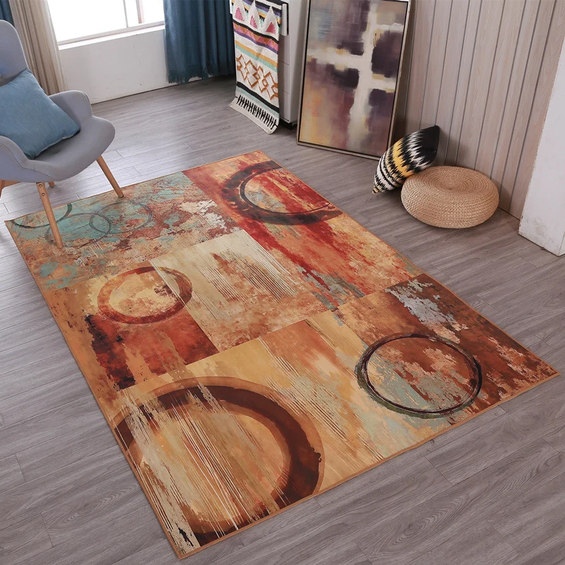 Einzigartiger Teppich mit abstraktem Kreismuster, Orange, waschbarer Teppich aus Polyester für Schlafzimmer Clearhalo