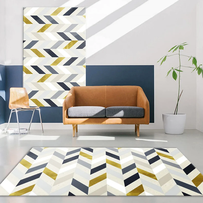 Einzigartiger Teppich mit geometrischem Muster, mehrfarbiger modernistischer Teppich, waschbarer, haustierfreundlicher, ru...
