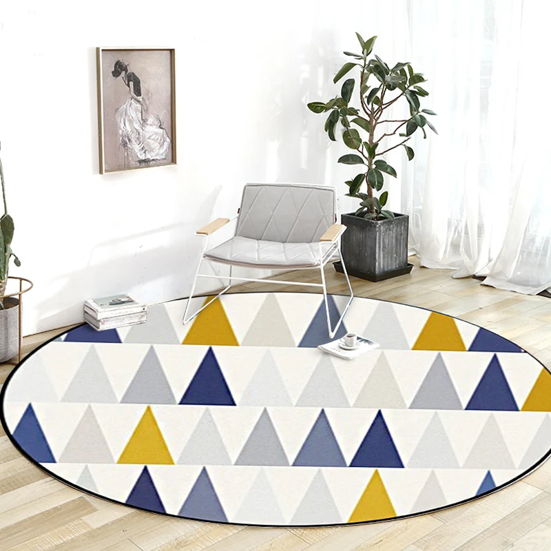 Elfenbeinfarbener Schlafzimmerteppich, moderner Teppich mit geometrischem Dreiecksmuster, Polyester-Teppich mit rutschfest...