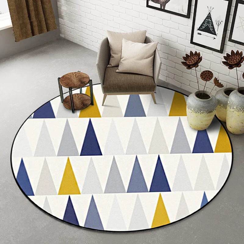 Elfenbeinfarbener Schlafzimmerteppich, moderner Teppich mit geometrischem Dreiecksmuster, Polyester-Teppich mit rutschfest...