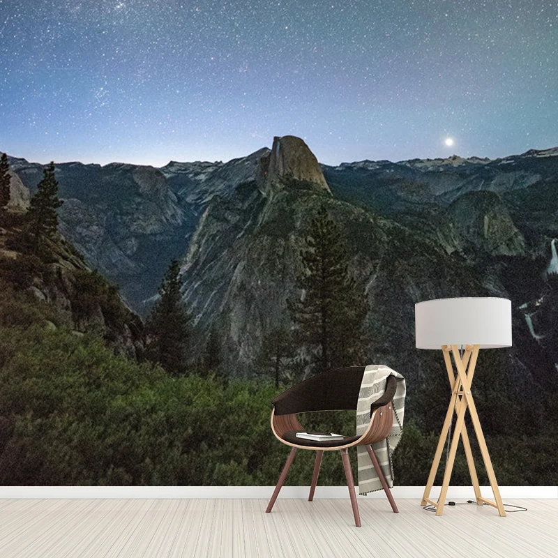 Enorme Fotografie, einfache Wandtapete für Akzentwand mit Galaxie- und Berg-Design Blau Clearhalo
