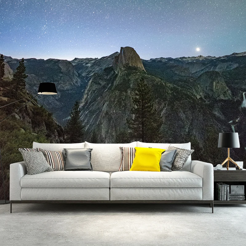 Enorme Fotografie, einfache Wandtapete für Akzentwand mit Galaxie- und Berg-Design Blau Clearhalo