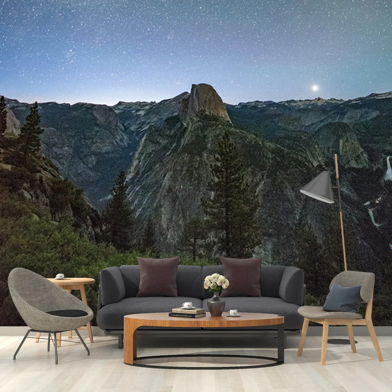 Enorme Fotografie, einfache Wandtapete für Akzentwand mit Galaxie- und Berg-Design Blau Clearhalo
