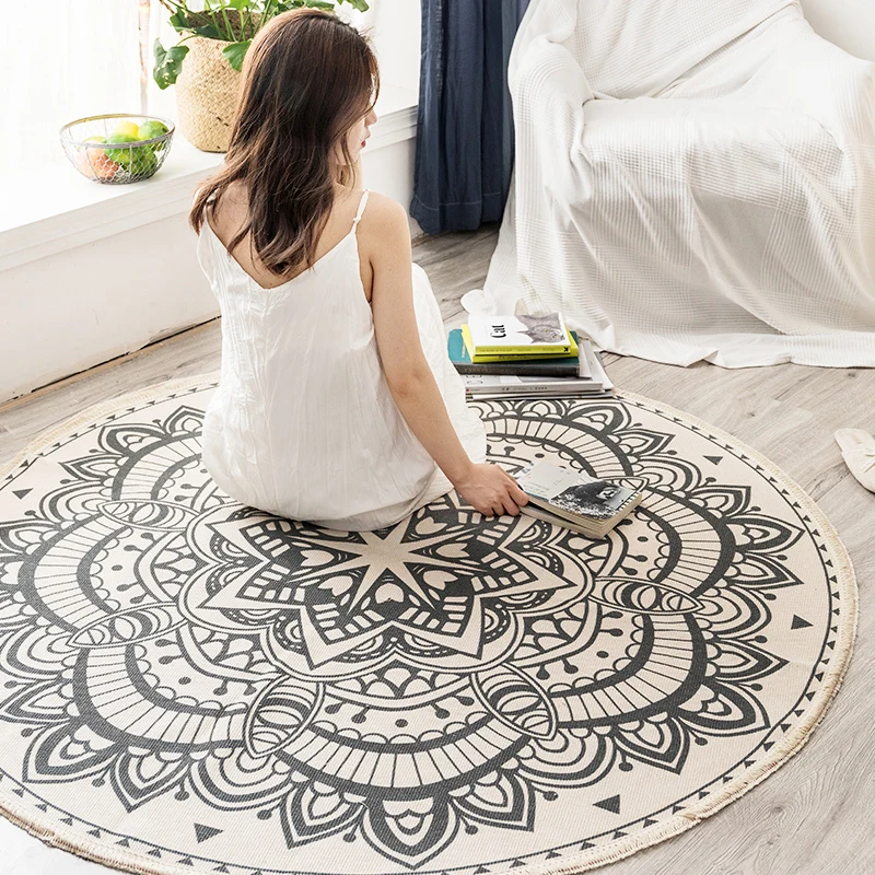 Exotischer Bohemian-Teppich, heller Mandala-Teppich, haustierfreundlich, waschbarer Teppich für Wohnzimmer Clearhalo
