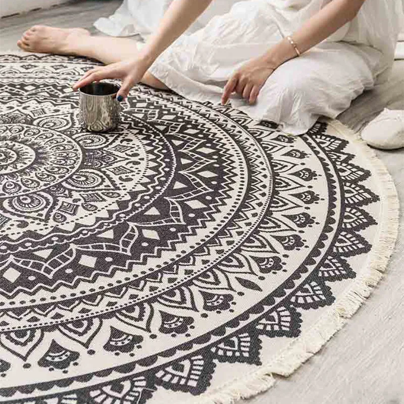 Exotischer Bohemian-Teppich, heller Mandala-Teppich, haustierfreundlich, waschbarer Teppich für Wohnzimmer Clearhalo