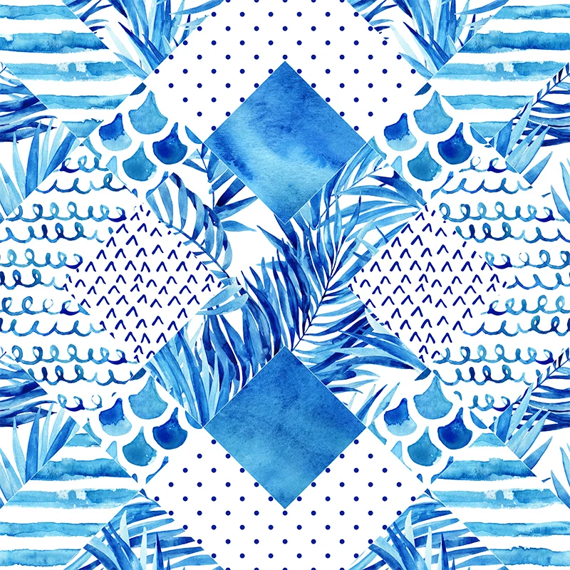 Extra große tropische Wandtapete mit blauem Blättermuster, Wanddekoration, individuell bedruckt Clearhalo