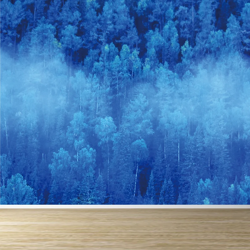 Extra großer Wald-Wandaufkleber für Badezimmer, Wandverkleidung mit Blumendruck Blau, wasserabweisend Clearhalo