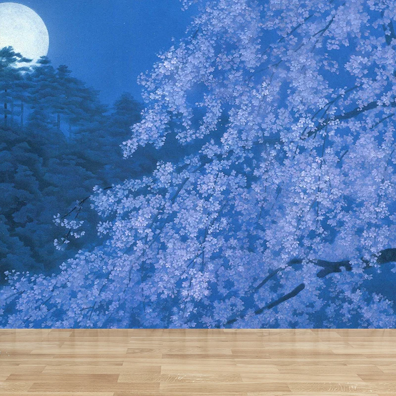 Extra großes Blumenblüten-Wandbild, blaue Vlies-Wandkunst für die Inneneinrichtung, personalisierbar Clearhalo