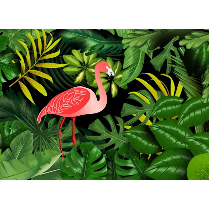 Extra großes Flamingo-Wandbild, grüne Vlies-Wandkunst für die Inneneinrichtung, personalisierbar Clearhalo