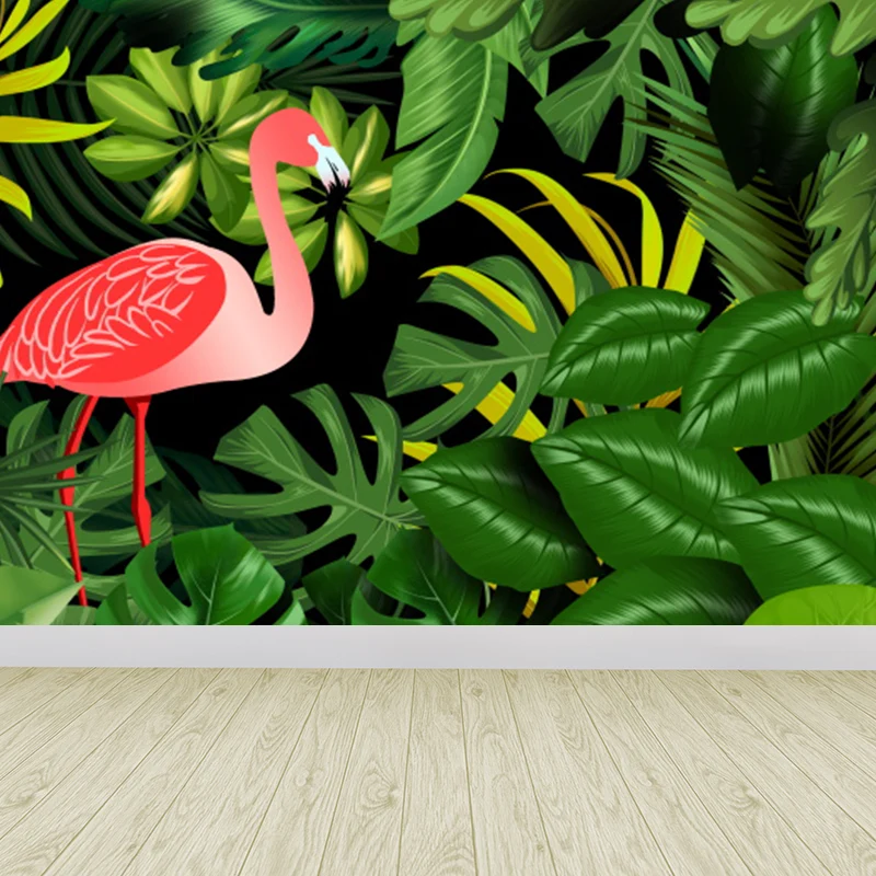 Extra großes Flamingo-Wandbild, grüne Vlies-Wandkunst für die Inneneinrichtung, personalisierbar Clearhalo