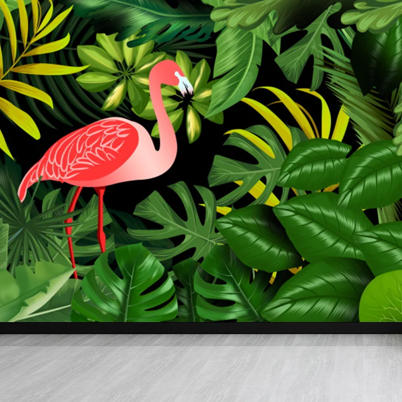 Extra großes Flamingo-Wandbild, grüne Vlies-Wandkunst für die Inneneinrichtung, personalisierbar Clearhalo