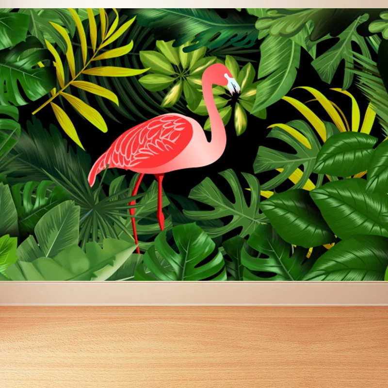 Extra großes Flamingo-Wandbild, grüne Vlies-Wandkunst für die Inneneinrichtung, personalisierbar Clearhalo
