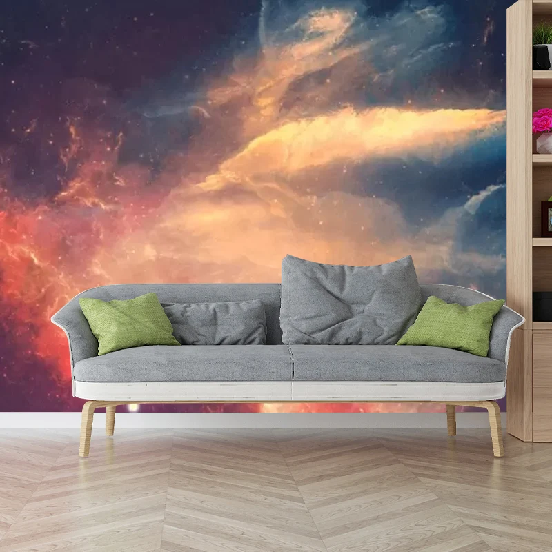 Extra großes minimalistisches Wandbild orangefarbener und blauer Nebelwandkunst, individuell bedruckt Clearhalo