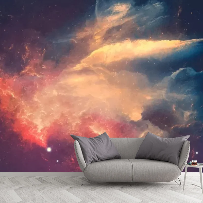 Extra großes minimalistisches Wandbild orangefarbener und blauer Nebelwandkunst, individuell bedruckt Clearhalo