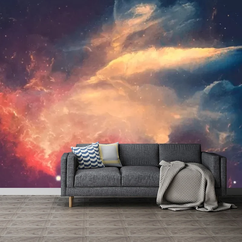 Extra großes minimalistisches Wandbild orangefarbener und blauer Nebelwandkunst, individuell bedruckt Clearhalo