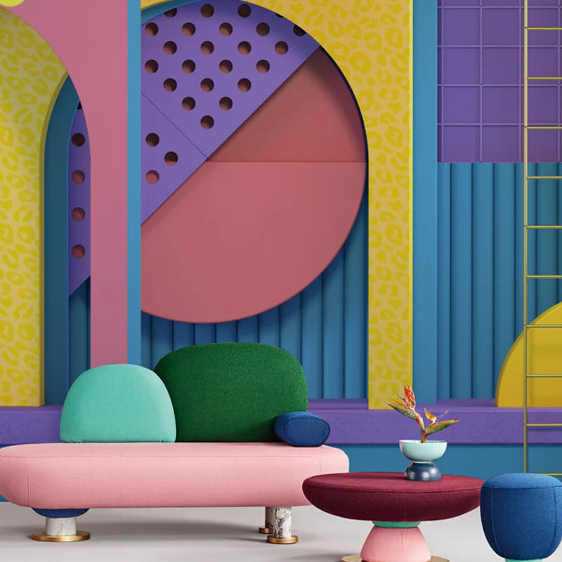 Extra großes, neuartiges Wandgemälde Lila und Gelb mit 3D-Visual-Space-Wandbild, personalisierte Größe erhältlich Clearhalo