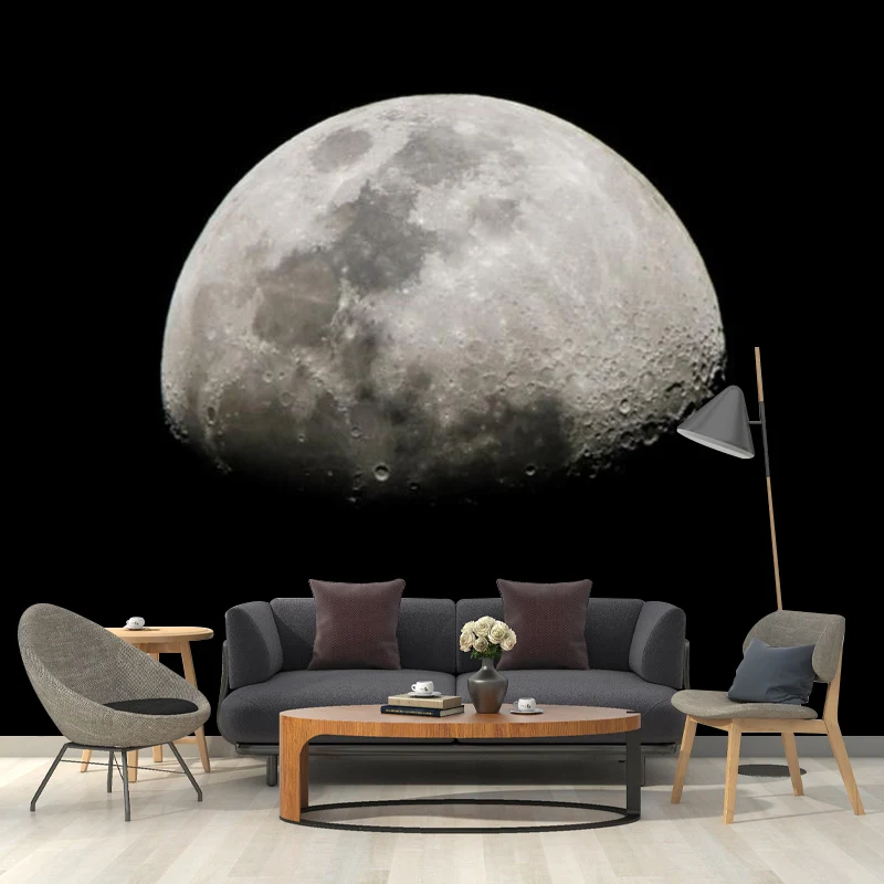 Extragroßes Fotografie-Wandbild für Akzentwand mit Monddesign Schwarz und Grau Clearhalo